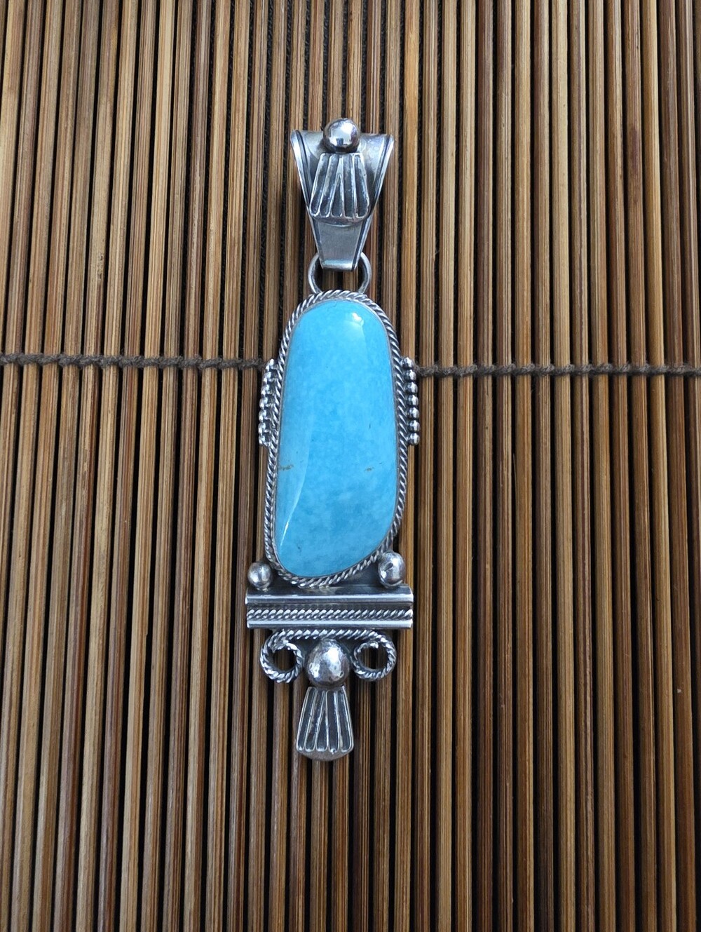 Sterling Silver Native Running Bear Turquoise Pendant (Vintage)